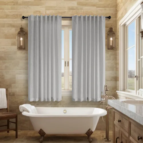 Vista 104 de Cortinas de lino natural semitraslúcidas Pitalk de 36 pulgadas de ancho para sala de estar, juego de 2 paneles con pestaña trasera, cortinas