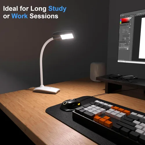 Vista 9 de Lámpara de escritorio LED de 3 brillos regulable para cuidado de los ojos, lámpara de mesa blanca flexible de cuello de cisne táctil, luz