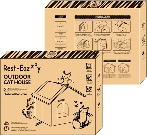 Vista 8 de Rest-Eazzzy Casa para gatos al aire libre, resistente a la intemperie y aislada, con alfombrilla y toldo, fácil de poner, refugio para gatos