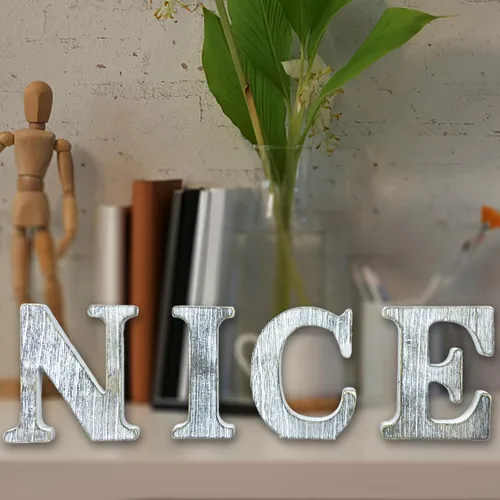 Vista 6 de Letras de madera rústica sin terminar de 6 pulgadas para decoración de pared, letras decorativas de pie en rodajas, decoración de tablero