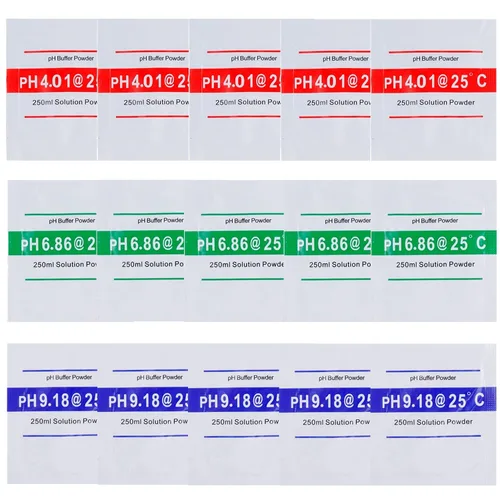 BOJACK Paquete de 15 unidades de solución tampón para medidor de pH en polvo para calibración precisa y fácil de pH, solución de polvo de