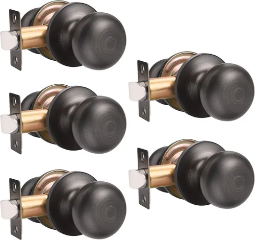 Vista 18 de GOBEKOR 1 paquete de pomos para puerta de paso, pomos interiores de bronce aceitado sin llave, pomo de puerta de armario, perilla de paso redonda