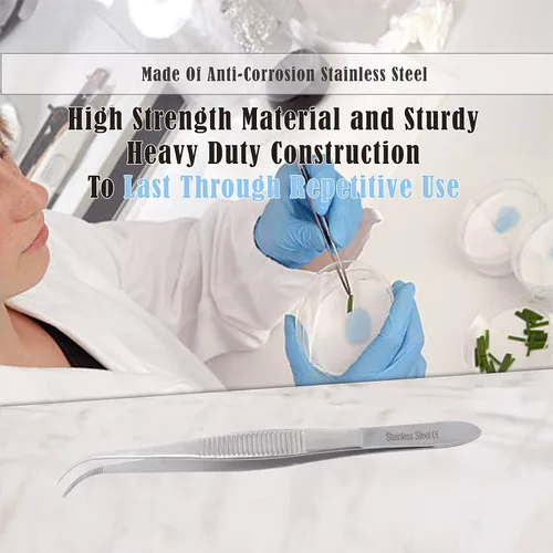 Vista 5 de Juego de 2 pinzas quirúrgicas de micro precisión con puntas dentadas, pinzas de laboratorio de acero inoxidable, puntas rectas y curvadas de punta