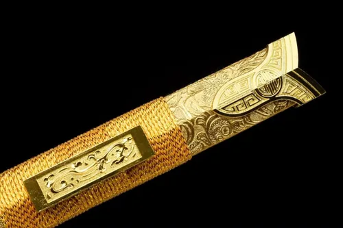 Vista 7 de Espada china, espadas Han Jian doradas reales (hoja de acero forjado de alto carbono, vaina de cuero falso, mango de aleación)