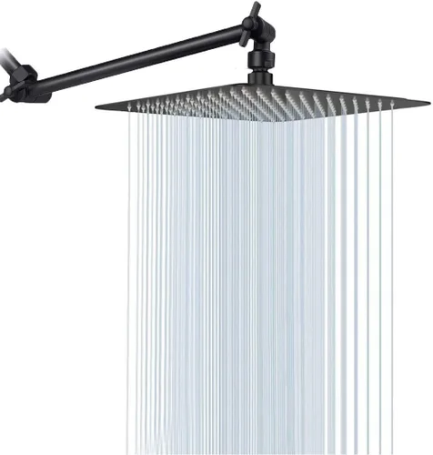 Vista 8 de Cabezal de ducha de lluvia con brazo de extensión ajustable de 11 pulgadas, cabezal de ducha cuadrado grande de acero inoxidable de alto flujo