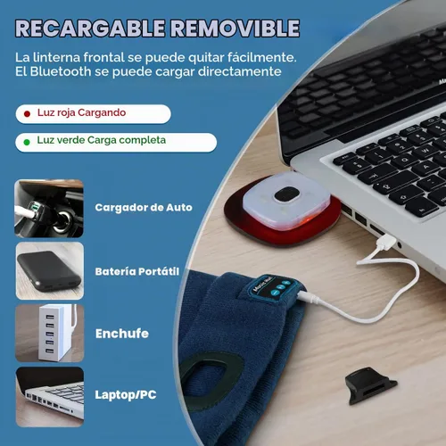 Vista 5 de Bosttor Gorro Beanie Bluetooth con Luz, Gorra con Linterna Frontal con Auriculares y Micrófono de Altavoz Integrado, Regalos para Hombres Mujeres