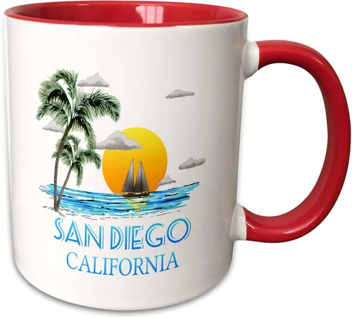 Vista 14 de 3dRose San Diego California diseño náutico de vela de barco y palmeras. - Tazas (mug_299286_4)