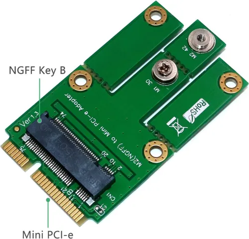 Vista 2 de M. 2 NGFF Key B a Mini PCI-E adaptador con ranura para tarjeta SIM para módulo a placa base Mini PCI-E