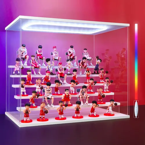 Vista 21 de Vitrina de acrílico transparente para figura de acción Pop Mart, vitrina Funko Pop a prueba de polvo con iluminación, múltiples capas para Rosa
