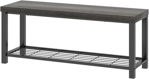 Vista 9 de FOLUBAN Banco industrial de almacenamiento de zapatos para entrada, pasillo, zapatero rústico para interiores, asiento para sala de estar