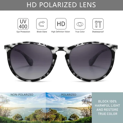 Vista 2 de SUNGAIT Gafas de sol redondas vintage para mujeres y hombres, estilo clásico retro