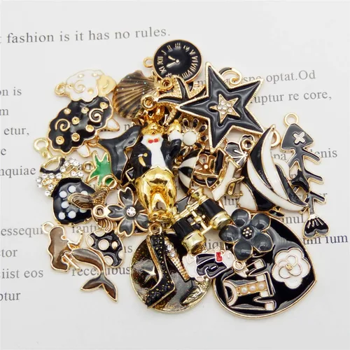 Vista 3 de 30 piezas de dijes esmaltados mixtos para hacer joyas, lote a granel, collar, aretes, brazalete, accesorios de manualidades