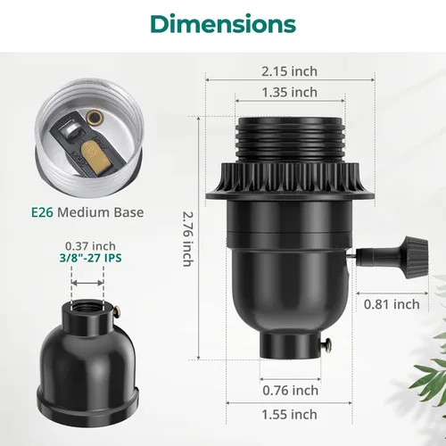 Vista 2 de DiCUNO Reemplazo de enchufe de lámpara E26 con certificación UL, perilla del interruptor de giro para encendido/apagado, enchufe de luz de base