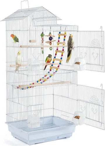 Vista 10 de Yaheetech Jaula de 39 pulgadas para pájaros de techo grande para loros pequeños, cacatúas, periquitos del sol, conure de mejillas verdes