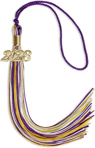 Vista 89 de Endea Graduation Borla mixta de triple color con gota de fecha dorada (negro/dorado/blanco, 2021)