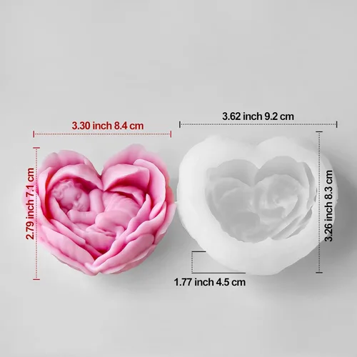 Vista 3 de Moldes para velas con forma de corazón, moldes de silicona de ángel bebé en flor para hacer velas, DIY jabón de flores aromaterapia fundición