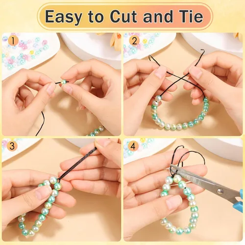 Vista 4 de PAXCOO 1.4 MM de cuerda elástica para pulseras, cuerda mágica elástica para pulseras de la amistad, collares, cuentas de arcilla, cuentas de pony