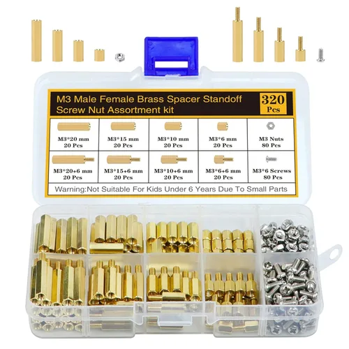Vista 10 de Kit de 400 Piezas de Separadores y Tornillos y Tuercas M2 para Placa Base, Separadores Espaciadores de Latón Hexagonales Macho-Hembra, Tornillos
