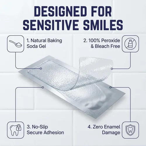Vista 5 de Tiras blanqueadoras de dientes naturales para dientes sensibles, sin peróxido, tiras blancas blanqueadoras de dientes, fórmula apta para esmalte