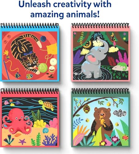 Vista 7 de Skillmatics Libro de arte para rascar para niños: animales, kits de manualidades y suministros, más de 30 calcomanías para rascar, juguetes