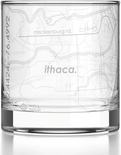 Vista 28 de Well Told Vaso de rocas grabado con mapa de Akron, Ohio, cristalería estilo antiguo (325ml, transparente) Vaso de bourbon grabado, regalos
