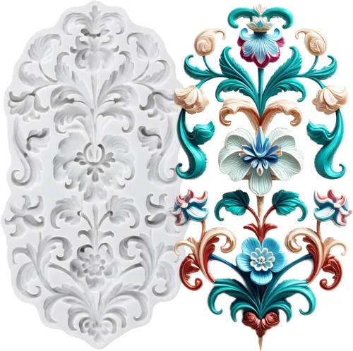 Vista 29 de Moldes de silicona estilo barroco con espirales, moldes de encaje, moldes de flores en relieve, molde de filigrana para decoración de pastel