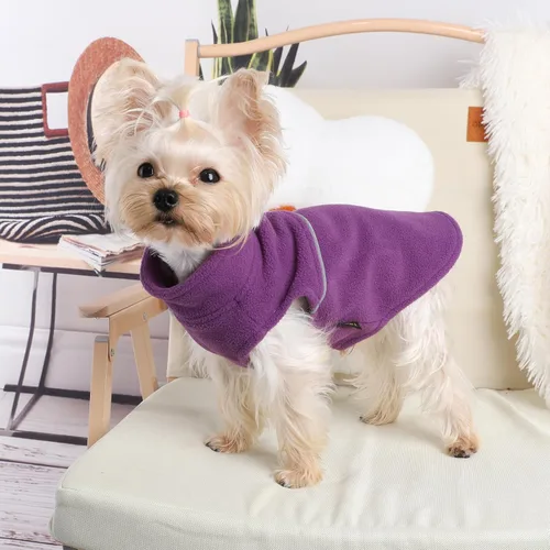 Vista 35 de Chaleco de forro polar con estampado a cuadros rojos, suéter de invierno para mascotas para perros pequeños, niños y niñas, suéter cálido