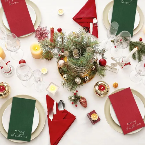 Vista 7 de Whaline Servilletas de Invitados de Navidad Rojo Verde Feliz Navidad Servilletas de Papel Desechables Servilleta de Mano para Invitados Navideña