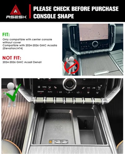 Vista 2 de Para GMC Acadia (Elevation/AT4) 2024 ~ 2026, solo compatible con consola sin cubierta, 2 bandejas organizadoras de consola central, materiales ABS