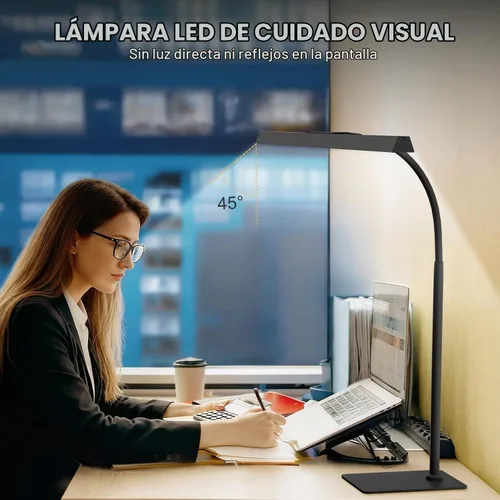Vista 4 de Lámparas de escritorio LED para oficina en casa, lámpara de escritorio ajustable con brazo oscilante con abrazadera