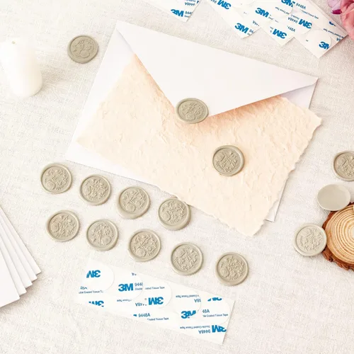 Vista 2 de 50 calcomanías de sello de cera, calcomanías de sello de corona gris para bodas, cumpleaños, baby shower, Acción de Gracias, invitaciones, sobres