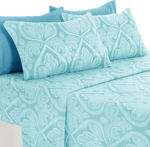 Vista 23 de LDC LUX Décor Colección - Juego de sábanas para cama de tamaño individual con estampado de cachemira – 4 piezas de sábanas de microfibra ultra