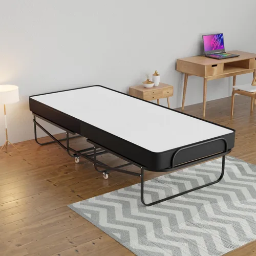 Vista 4 de Cama de invitados plegable de 16 pulgadas de alto con colchón de espuma viscoelástica de 5 pulgadas, marco de metal resistente, fácil acceso