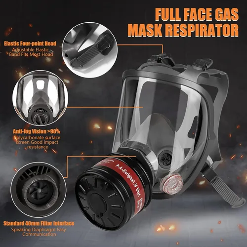Vista 5 de Full face Respirator Mask - Gas Masks Survival Nuclear and Chemical with Activated Carbon Filter for Chemical Dust