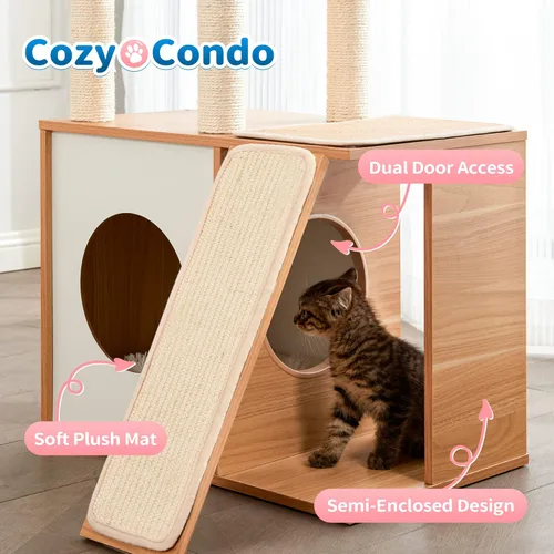 Vista 7 de Made4Pets - Árbol para gatos de interior, moderna torre alta para gatos grandes, gatitos, muebles de escalada de condominio de madera, resistente