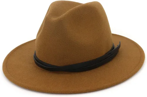 Vista 6 de DOSOMI Sombreros de fieltro de lana para hombre y mujer de ala ancha para Jazz Gambler