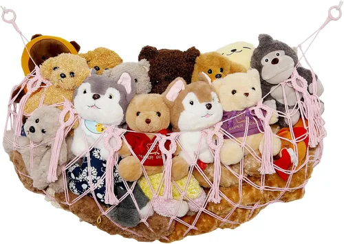 Vista 10 de Gran Red de Hamaca para Animales de Peluche Macramé para Exhibición de Juguetes Soporte de Peluche para Colgar del Techo para Almacenamiento