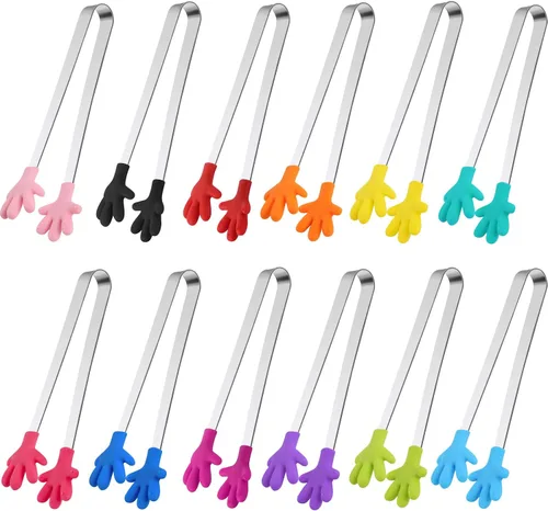 Shindel 12 PCS Mini Pinzas, Pinzas Pequeñas de Silicona de 5.1 Pulgadas para Niños, Divertidos Utensilios de Cocina para Servir Dulces de Navidad,