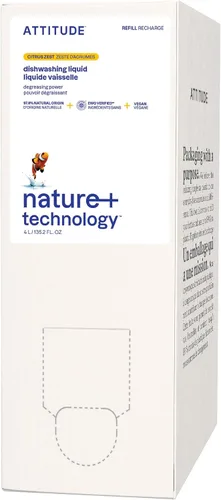 ATTITUDE Jabón para platos, verificado por EWG, líquido para lavar platos a base de plantas y vegano, derivado de forma natural, ralladura de