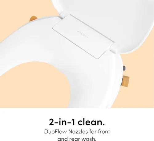 Vista 6 de TUSHY Oasis - Asiento de bidé no eléctrico de agua tibia (alargado) Autolimpiante con doble boquilla, temperatura y presión ajustables