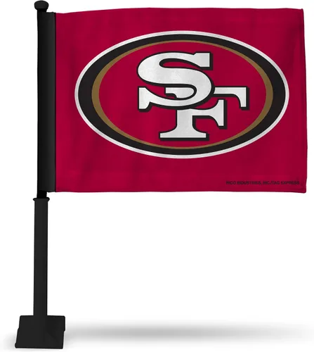 Rico Industries NFL San Francisco 49ers - Bandera de doble cara para automóvil, 16 x 19 pulgadas, con asta negra fuerte que se engancha a automóvil