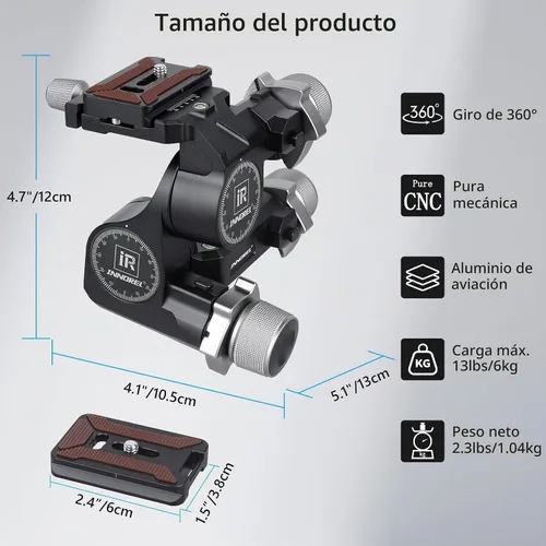 Vista 9 de INNOREL GR7 - Cabezal de trípode con engranaje de 3 vías para fotografía