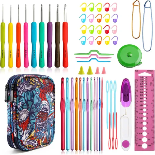 Vista 8 de KOKNIT Kit profesional de ganchillo, 9 ganchos de ganchillo ergonómicos de agarre suave, 14 ganchos de ganchillo de aluminio completo con funda