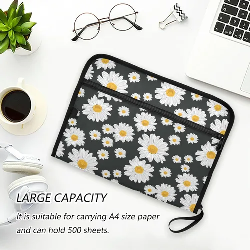 Vista 6 de Floral Daisy Chamomile Flowers Expandable Folders 13 Pockets A4 Letter Size Plastic File Folders with Zipper Closure File Organizer Folder for