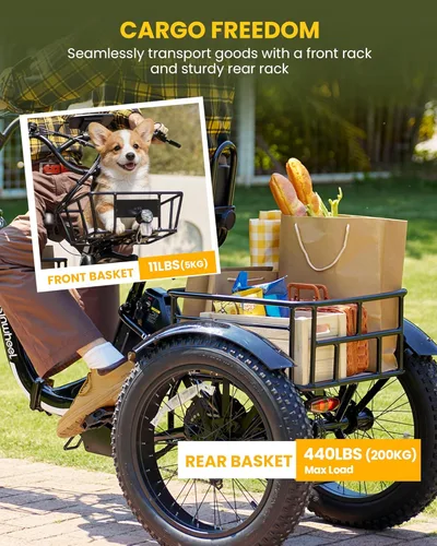 Vista 10 de Ucargo Electric Tricycle for Adults with Large Baskets, 1500W Motor, Long Range 80 Miles, Fat Tire Electric Bike with Differential, Smart APP