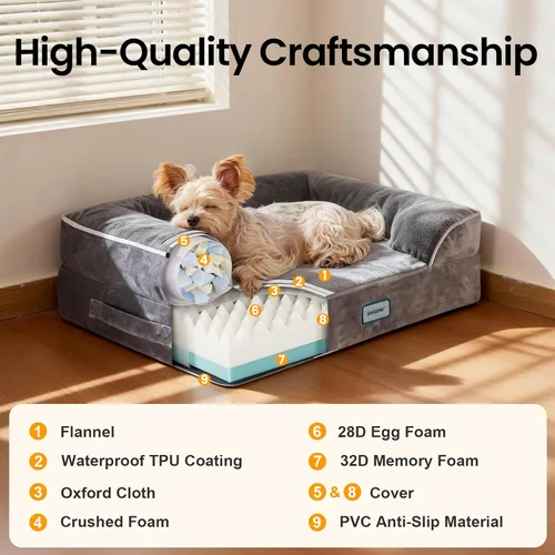 Vista 9 de OhGeni Cama ortopédica para perros y gatos, sofá para mascotas de tamaño pequeño con espuma viscoelástica, lavable a máquina, funda extraíble