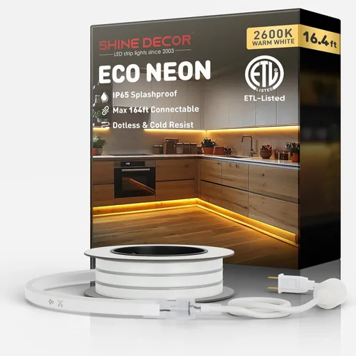 Vista 36 de Shine Decor Tira de luces LED de cuerda AC 120V, tira de neón eco sin puntos de 120LEDs/M, conectable y cortable, ETL IP65 impermeable y resistente