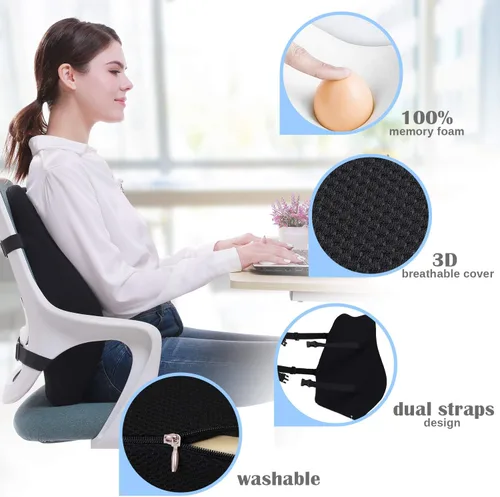 Vista 4 de Almohada de apoyo lumbar para silla de oficina, cojín de respaldo de espuma viscoelástica para asiento de automóvil, silla, sillas de escritorio