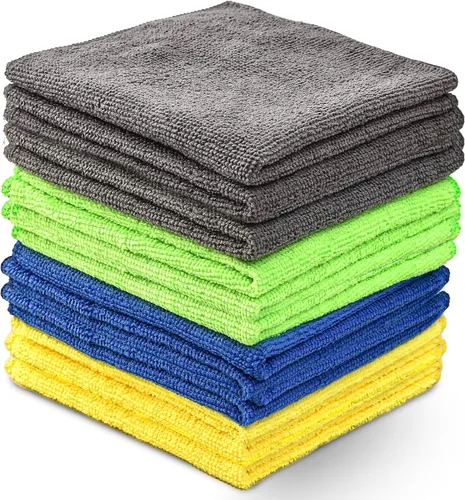 Paño de limpieza de microfibra - Paquete de 12 - 4 colores surtidos - 12 x 12 pulgadas - Toalla de microfibra versátil y lavable para automóviles,