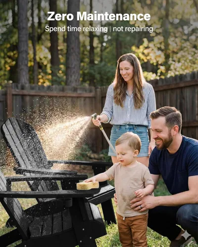 Vista 4 de YEFU Silla Adirondack de gran tamaño con soporte para tazas, silla para fogata de plástico para exteriores, resistente a la intemperie, silla